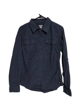 Carhartt Button Up Shirt Womens Size Large Teal Blue Roll Tab Sleeve Casual